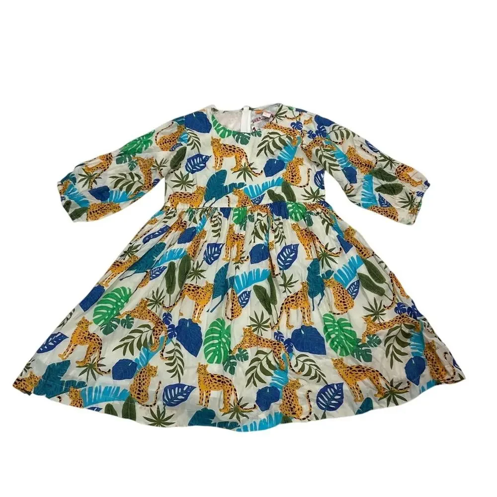 NWT Briton Court Girls 12 Tropical Leopard Cheetah Print Dress Vacation Tropical